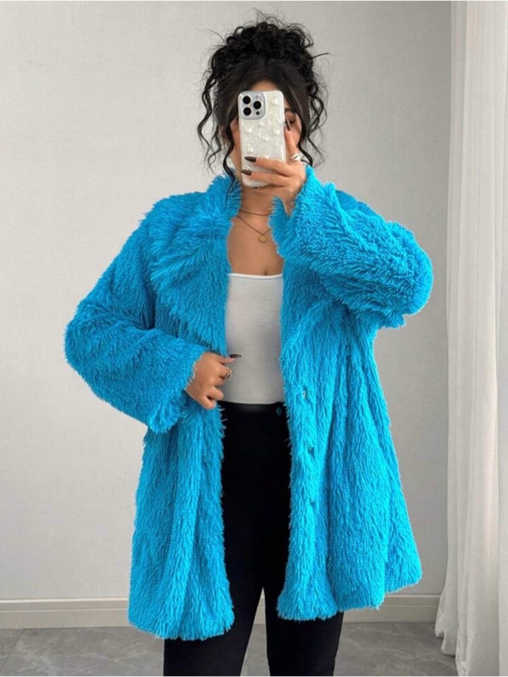 Bright Blue Faux Fur Coat - Women Jackets & Coats